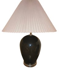 Vintage 1980s Art Deco Black And Brass Urn Table Lamp With Pleated Shade