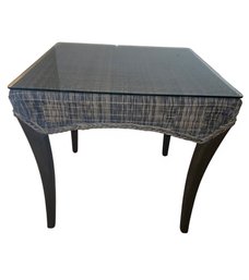 Mid-century Modern Style Wicker And Glass Top Occasional Table.