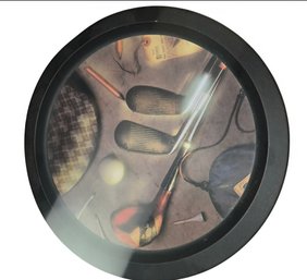 Round Serving Tray With A Vintage Golf Motif.