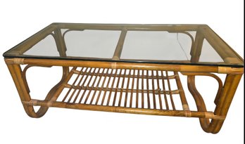 Vintage Double Tier Rattan Glass Coffee Table