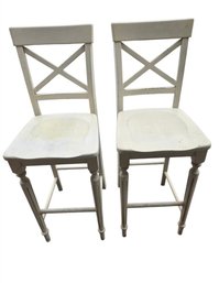 2-counter-height Stools In A Distressed White Finish.