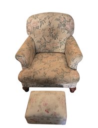 Floral Chintz Upholstered English Armchair. With Foor Stool