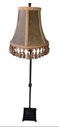 Mid-century Modern Gothic Bronze Floor Lamp With A Tasseled Bell Shade.