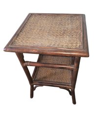 Vintage Two-tiered Bamboo And Grasscloth Side Table.