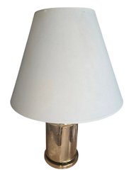 Vintage Chinoiserie Brass Tea Canister Table Lamp With An Etched Floral Design.