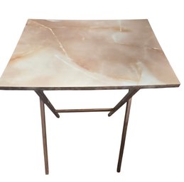 Folding TV Tray Table With A Brown, Wooden Frame.