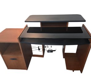 Glass Top Wooden Desk With File Cabinet
