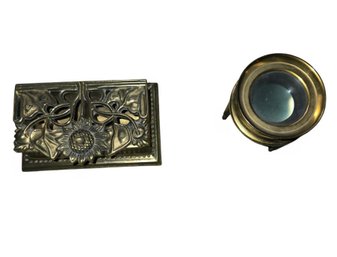 Brass Trinket Box, Brass Magnifying Glass