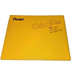 Vintage Set Of Pentel Color Pens, Model Number S360-36, In A Yellow Carrying Case.