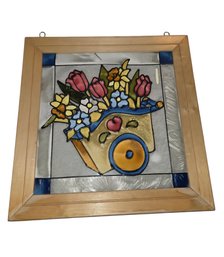 Stained Glass Suncatcher Featuring A Floral Design In A Cart.