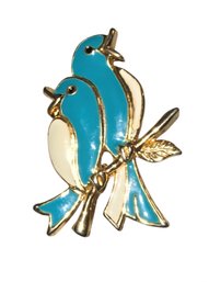 Vintage-style Gold-tone Enamel Bluebird Brooch Pin.