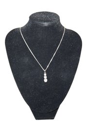 Sterling 925 Clear CZ 3-stone Pendant Necklace 18'