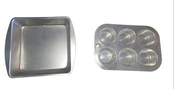 Square Cake Pan And A Six-cup Muffin Tin