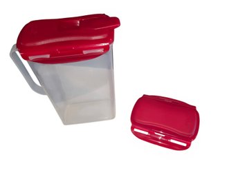 LocknLock Aqua Fridge Door Water Jug Or Pitcher With A Red Flip-top Lid Or Solid Top