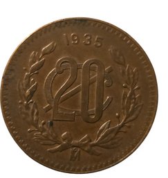 1935 Mexico 20 Centavos Coin.