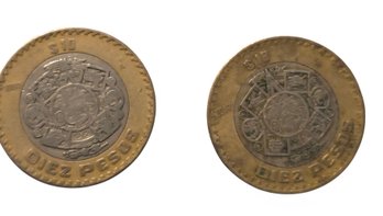 2-  Mexican 10 Pesos Bimetallic Coin.