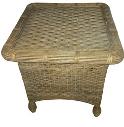 Vintage 1980s Boho Chic Rattan End Table