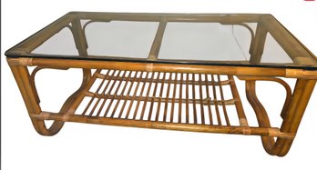 Vintage  Double Tier Rattan Glass Coffee Table