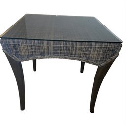 Mid-century Modern Style Wicker & Glass Top End Table.