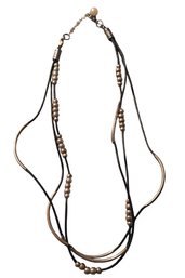 Handmade Black Leather & Silver Bead Pearl Necklace