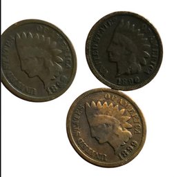 3-Indian Head Pennies Dated 1890,1898,1899