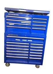 Blue U.S. General 44-inch Double Bank Tool Chest And Rolling Cabinet Combination.