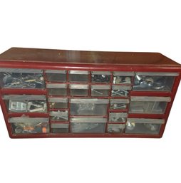 Red Plastic Small Parts Organizer Or Storage Cabinet.