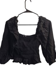 Women's Medium Black Zara Smocked Long-sleeve Top.