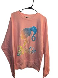 Medium Pink Barbie Crewneck Sweatshirt With A Rainbow Puffed Logo And Silhouette Graphic.