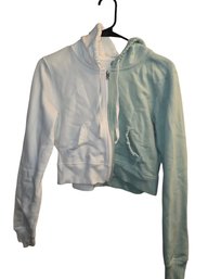 Large Hollister Colorblock Full-zip Cropped Hoodie In White And Green.