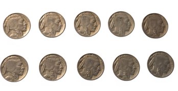 10-Buffalo Nickels, Also Known As Indian Head Nickels