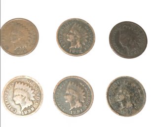 6-various Indian Head Cents, A One-cent Coin
