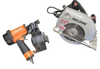 Pierce 15 Professional Coil Roofing Nailer And A Skilsaw Circular Saw,