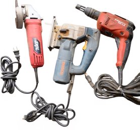 Hilti SD 45 Corded Drywall Screw Gun, Bosch 1587AVS Jigsaw, Milwaukee 6142-30 4-1/2-inch Angle Grinder.
