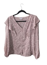 Small- Nine West Romantic Feminine Ruffle Trim Long Sleeve Blouse In Blush Pink.