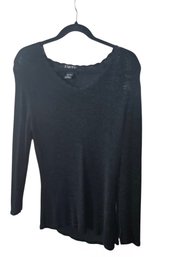 Black Semi-sheer Finity V-neck Long-sleeve Knit Top.