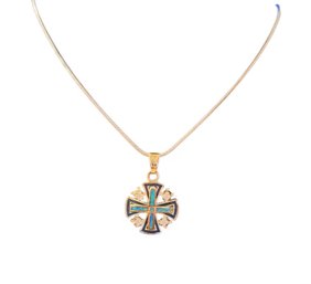 Jerusalem Cross Pendant Marked 925, On Silver Tone Chain