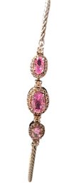 925 Adjustable Bolo-style Bracelet Featuring Three Oval-shaped Pink Gemstones