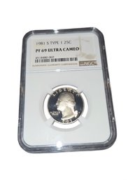1981-S Type 1 Washington Quarter Graded PF 69 Ultra Cameo
