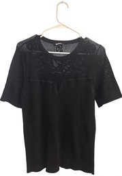 Women's Size XL DKNY Brand Black Short-sleeve Top Featuring A Mesh Yoke Detail.