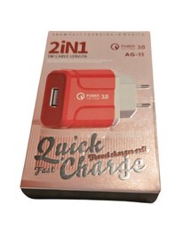 Red Quick Charge 3.0 Travel Wall Charger, & Cable