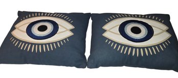 2-Coral & Tusk Evil Eye Appliqu Throw Pillows