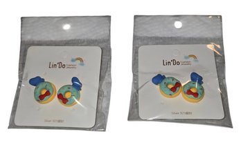 2- Pair Of Lin'Do Donut Shaped Earrings Marked 925