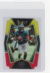 2021 Panini Select Jalen Hurts Premier Level Red & Yellow Prizm Refractor Die Cut Football Card