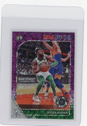 2019 Panini NBA Hoops Premium Stock Jaylen Brown Purple Disco Prizm Refractor Basketball Card