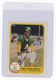 1981 Fleer Rickey Henderson Most Stolen Bases AL Baseball Card