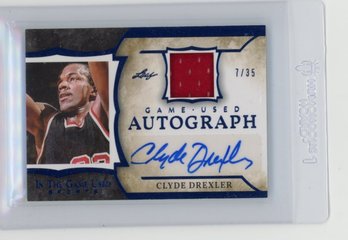 2020 Leaf In The Game Used Clyde Drexler Game Used Jersey Autograph Navy Blue Foil Basketball Card #'d To 35
