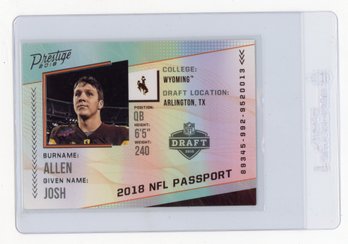 Josh Allen Rookie Card 2018 Panini Prestige NFL Passport Football Card