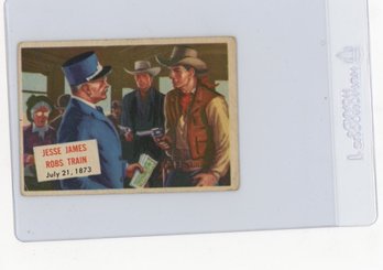 1954 Topps Scoop Jesse James Robs Train Card