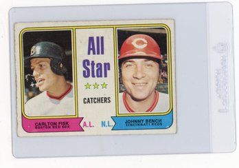 1974 Topps Carlton Fisk Johnny Bench All Star Catchers Baseball Card